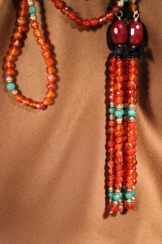 Carnelian and Stone Necklace with Gold-Plated Accents