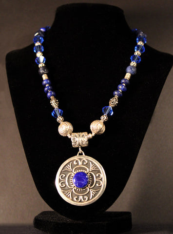 Lapis and Sterling Silver Pendant Necklace