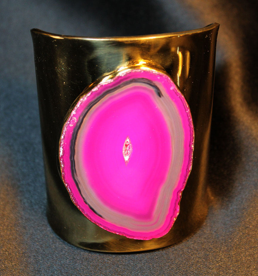 Pink Agate Solid Cuff Bracelet