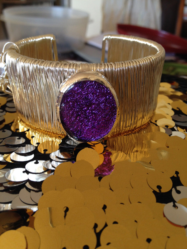 Purple Dichroic Glass Cuff Bracelet