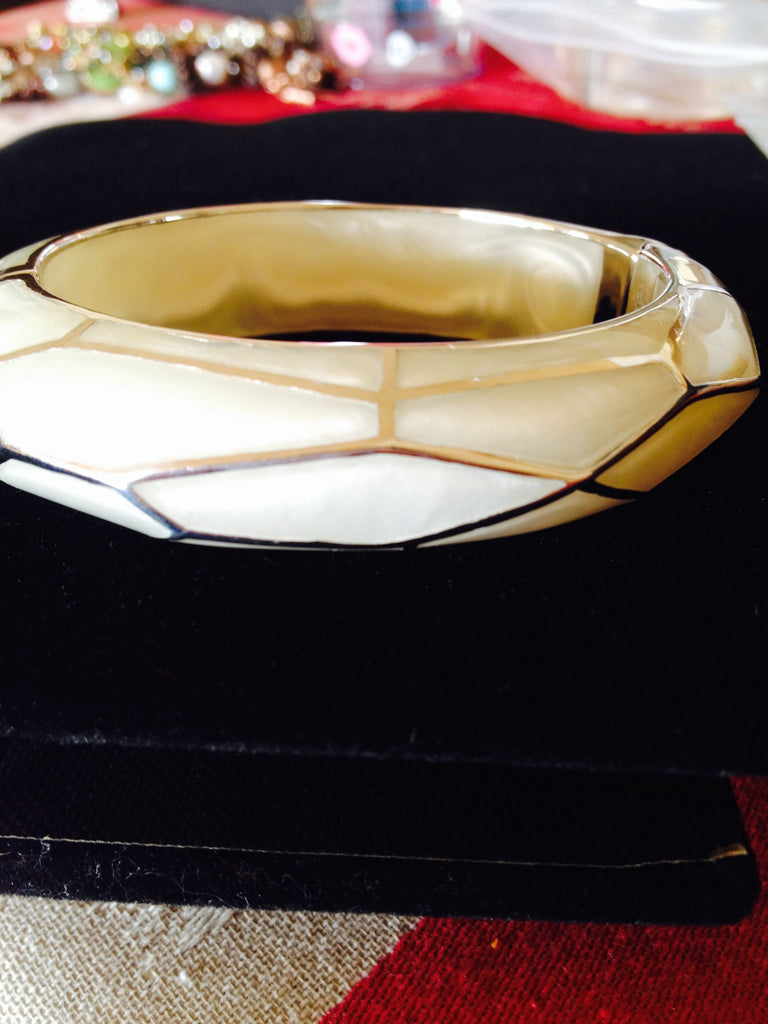 Mother of Pearl Wall Bangle with Silver Mosaic
