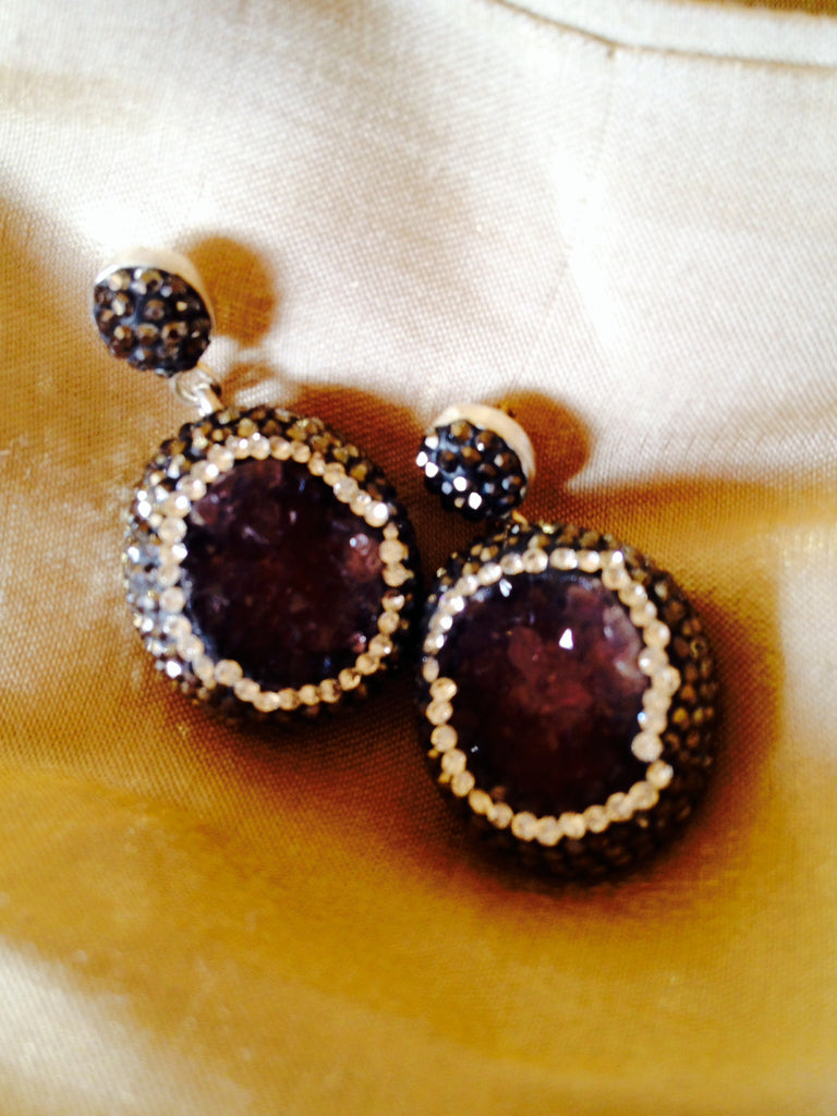 Soft Amethesyst Post Earrings with Hemitite and Swarovski Crystal