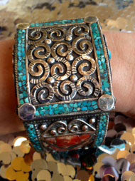 Silver Turquoise and Coral Exotic Bracelet
