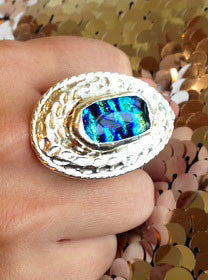 Silver Dichroic Glass Statement Ring