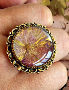 Lavender and Gold Botanical Collage Ring