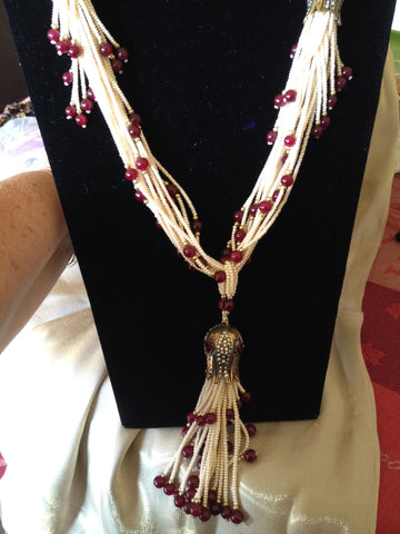 Wine and Pearl Beaded Necklace