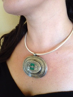 Exotic Pendant in Green and Silver