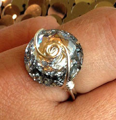 Very Clear Silver Swarovski Crystal Ring Size 7