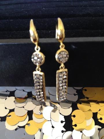 14K Gold over Sterling Black Diamond Crystal Drop Earrings
