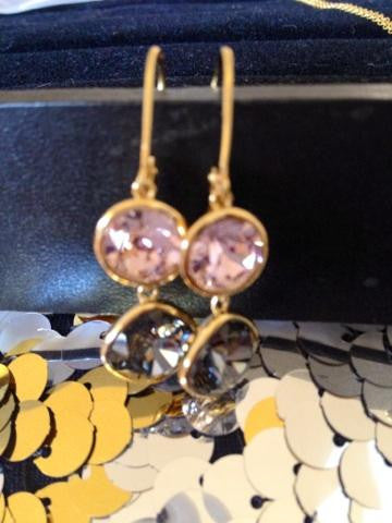 14K Gold Purple and Black Crystal Earrings