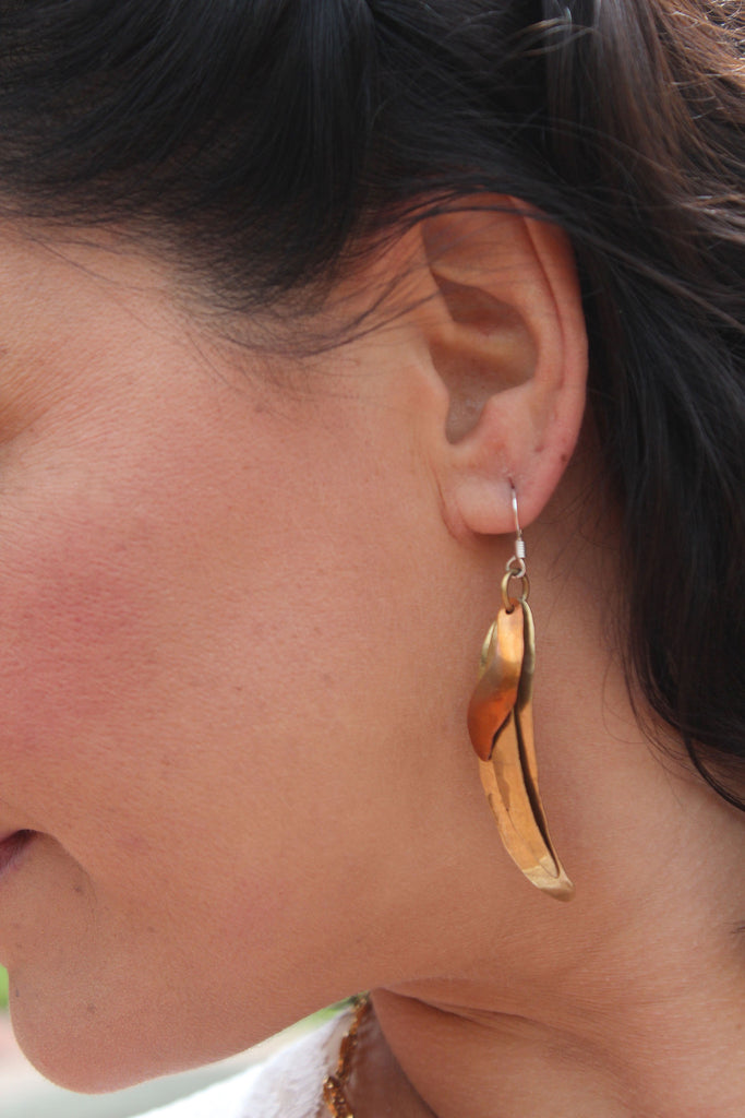Hammered Brass and Copper Earrings