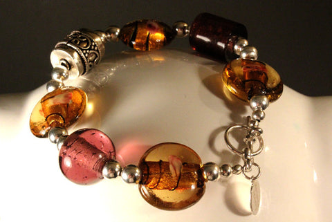 Grape and Amber European Glass Bracelet