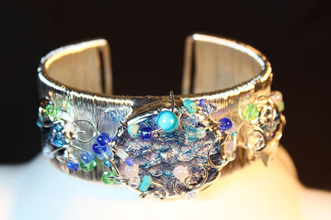 Denim Blue Hand Crafted Silver Plate Bracelet
